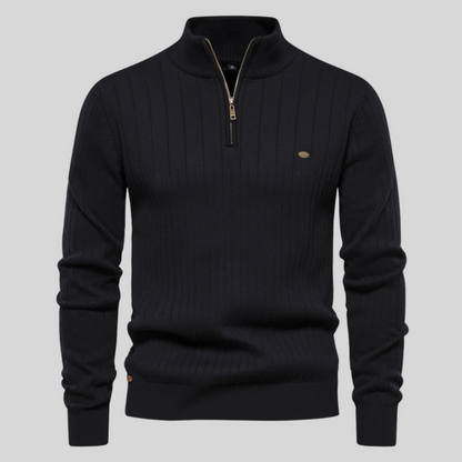 Kasper™ | Herrer Ribstrikket Half-Zip Trøje med Tidløst Design og Blød Struktur