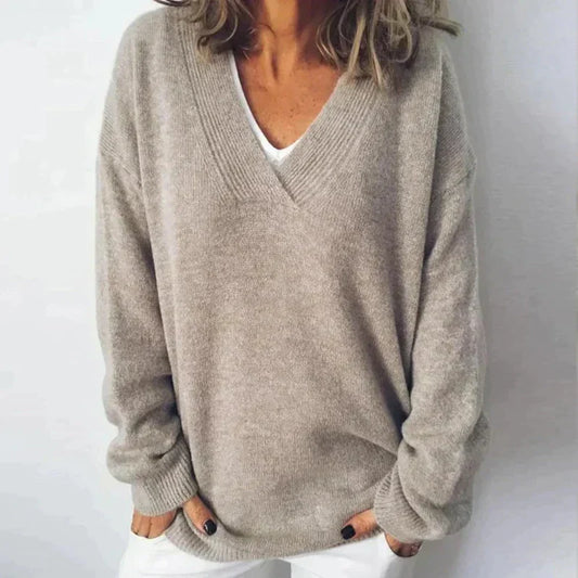 Alessandra™ | Damer Luksuriøs Loose Fit V-hals Cashmere Sweater for Tidløs Elegance og Komfort
