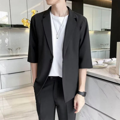 Fiorenza™ | Herre To-Delte Sommer Sæt med Blazer og Bukser | Let Smart Casual Sæt med Trekvartærmer og Elastisk Talje