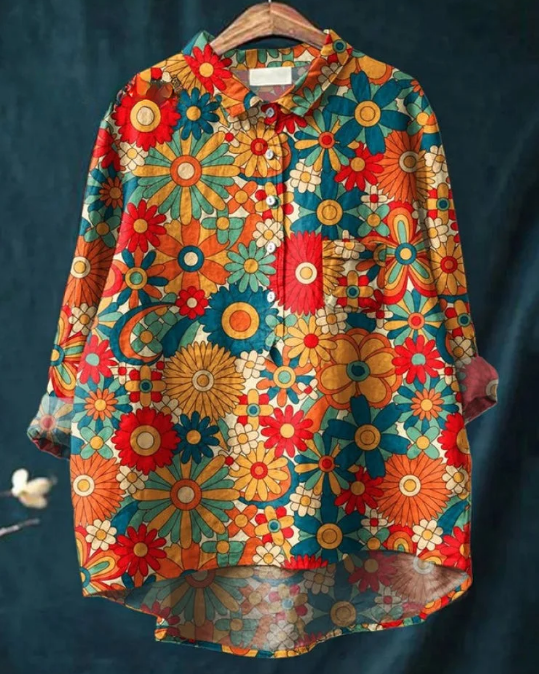 Zahara | Bohemian Bluse Dame | Let Sommerbluse | Lange Ærmer | Kunstnerisk Blomsterprint | Løstsiddende & Åndbar