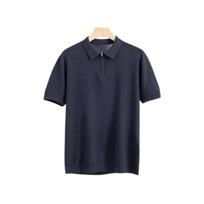 Santino™ | Finstrikket Herre Poloshirt med Halv Lynlås | Smart Casual Polo med Korte Ærmer og Moderne Polokrave