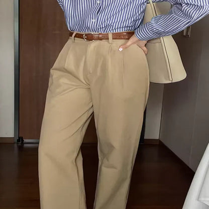 Leandra™ | Dame High-Waist Vide Bukser med Bælte | Elegant Let Buks med Læg og Lige Ben