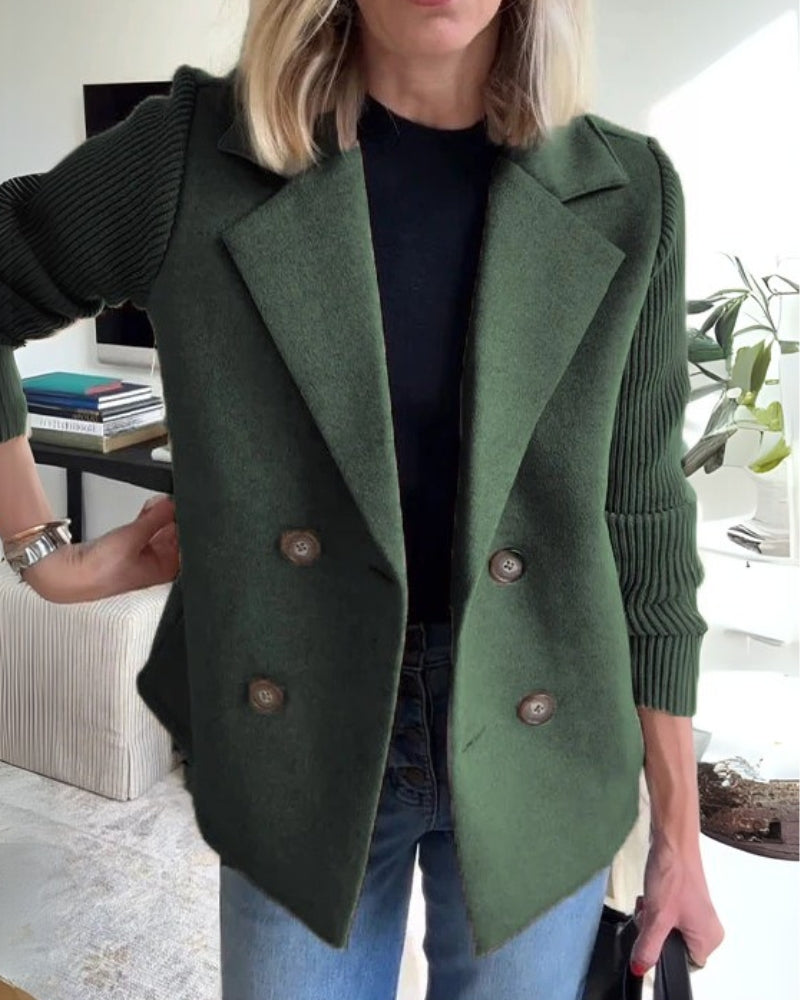 Missy™ | Damer Dobbelt Radet Uldblazerkåbe Med Strikkede Ærmer Og Reverskrave | Kort Overgangsjakke Til Efterår I Casual-Chic Stil