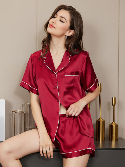 Amaya | Satin Pyjamasæt med Korte Ærmer og Shorts Damer
