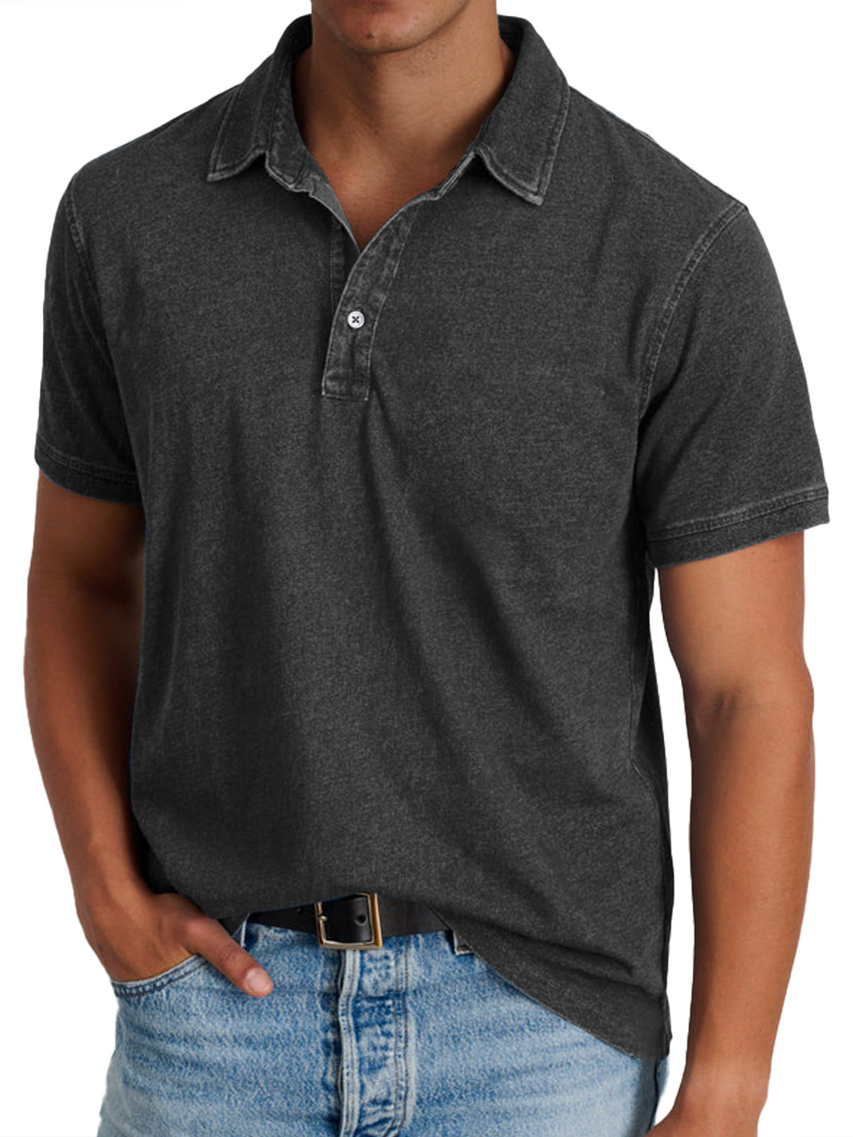 Rocco™ | Herre Bomulds Polo med Korte Ærmer | Komfortabel Vintage Washed Casual Polo til Sommer og Hverdag