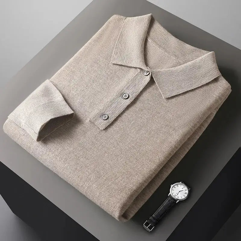 Lucas™ | Heren Gebreide Polo met Lange Mouwen | Luxe Fijngebreide Smart Casual Knitwear
