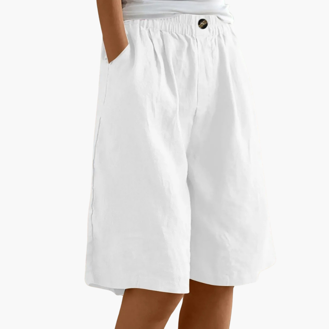 Nova | Damer Bermuda Shorts | Hør-Bomuld Sommerbukser | Let & Komfortabel | Elastisk Talje & Lommer