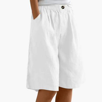 Nova | Damer Bermuda Shorts | Hør-Bomuld Sommerbukser | Let & Komfortabel | Elastisk Talje & Lommer