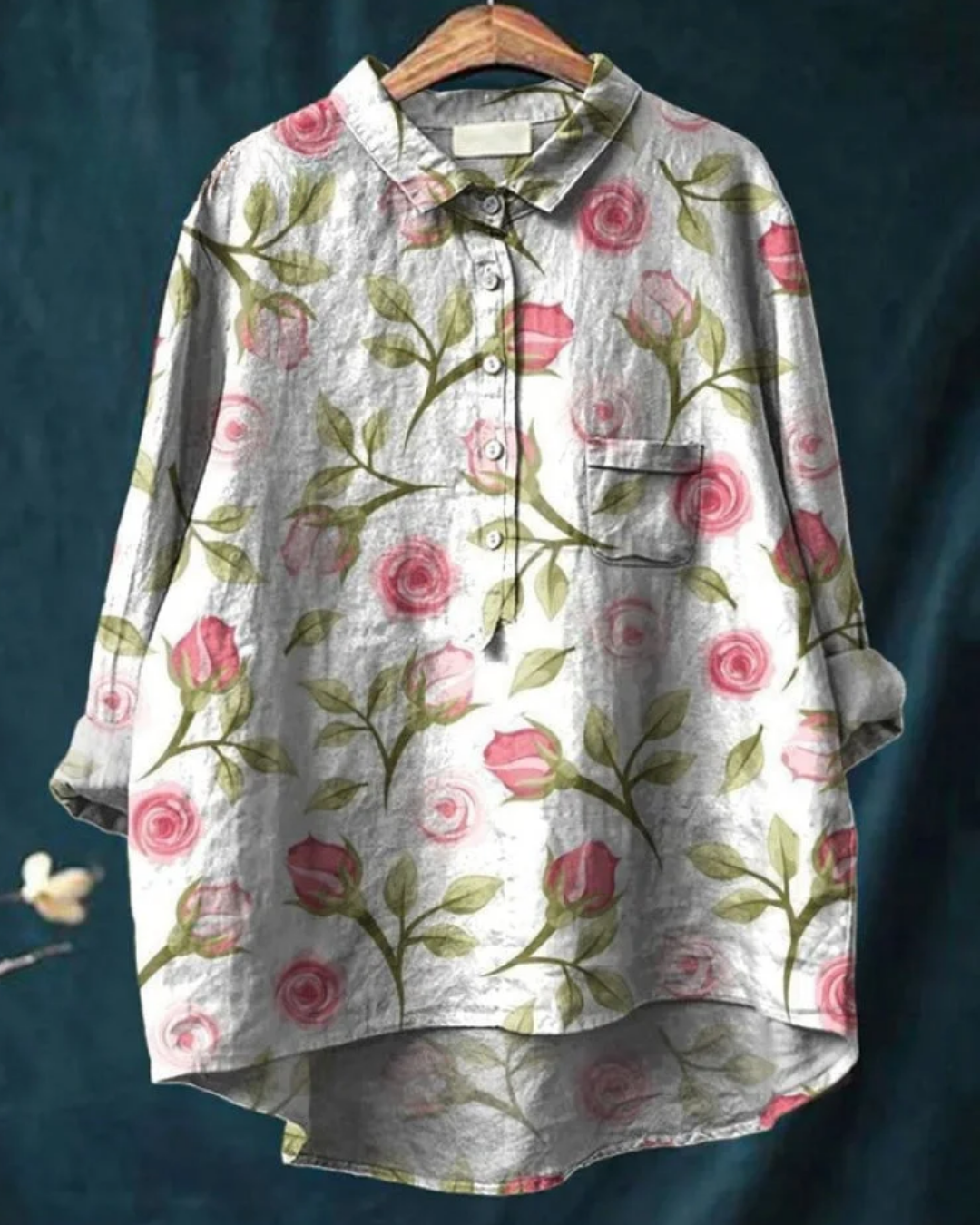 Zahara | Bohemian Bluse Dame | Let Sommerbluse | Lange Ærmer | Kunstnerisk Blomsterprint | Løstsiddende & Åndbar