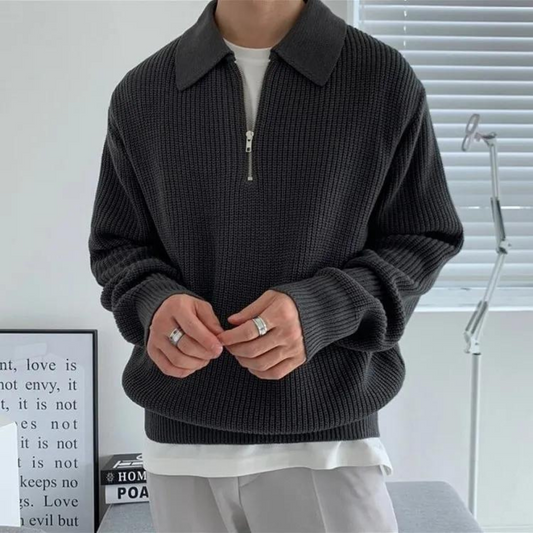 Lucas™ | Herre Striktrøje med Half-Zip | Varm Ribstruktur & Stilfuld Ståkrave