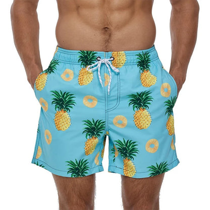 Lazaro™ | Herrer Badebukser med Tropisk Ananasprint | Hurtigttørrende Badeshorts med Snøre og Sidelommer