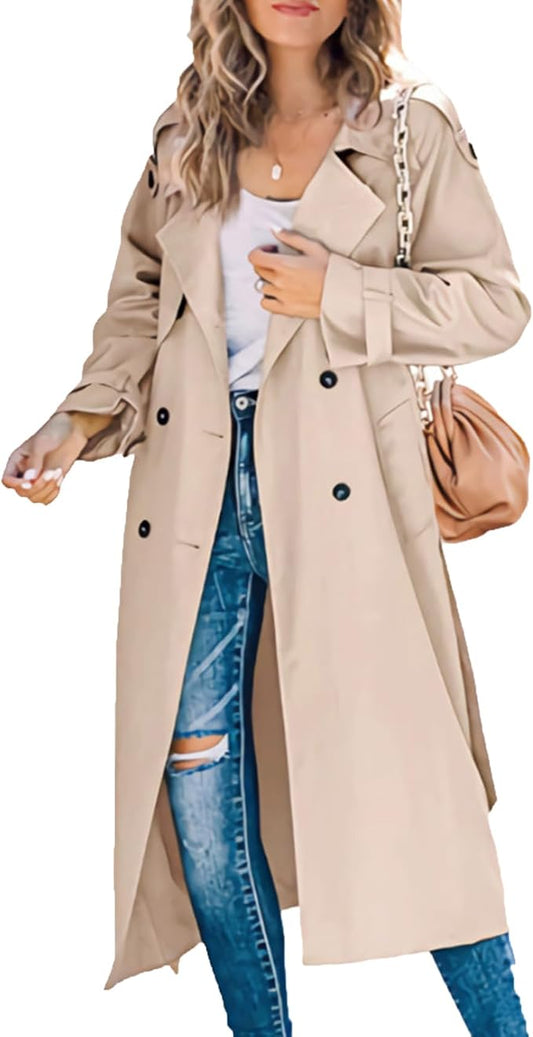 Camille™ | Ensfarvet Trenchcoat med Klassisk Reverskrave og Dobbelt Knaplukning