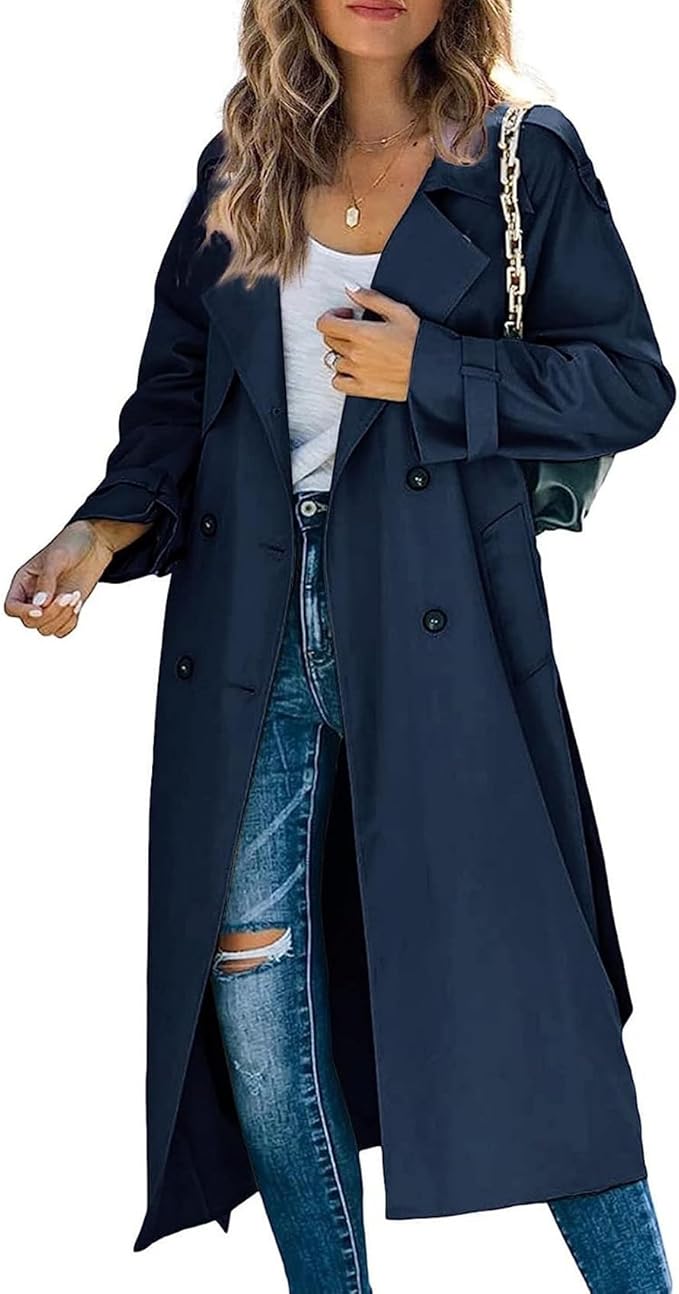 Camille™ | Ensfarvet Trenchcoat med Klassisk Reverskrave og Dobbelt Knaplukning