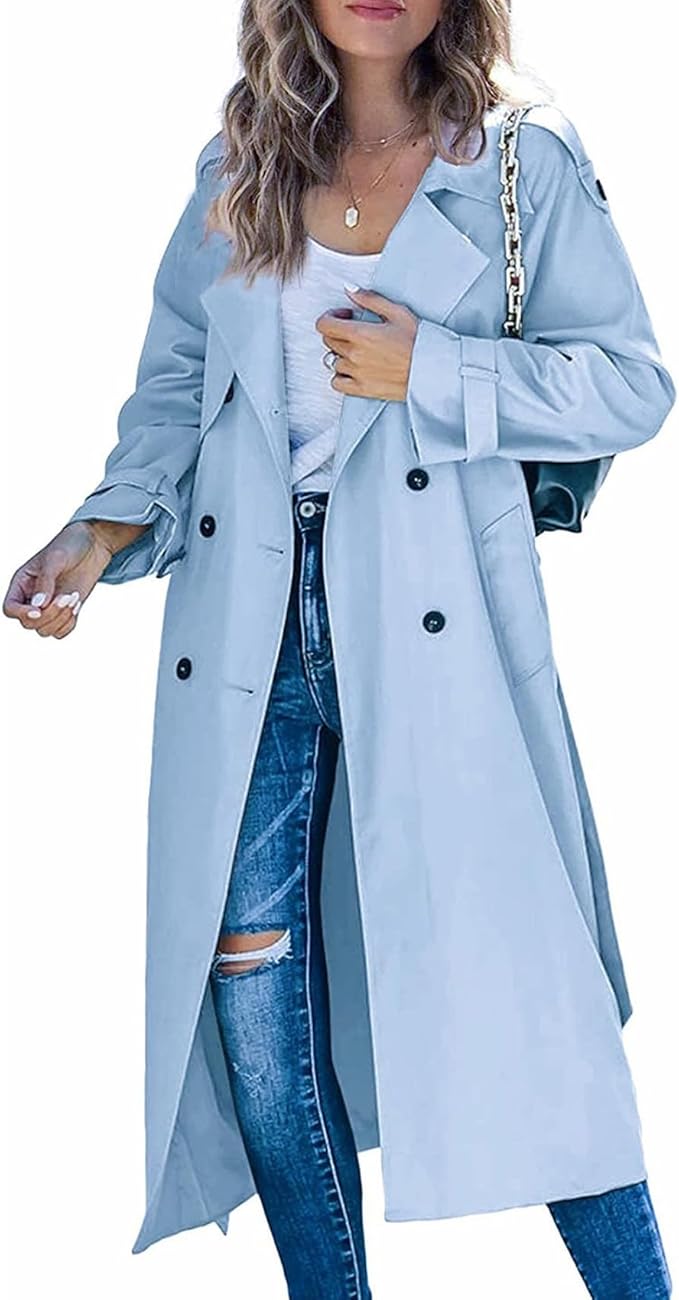Camille™ | Ensfarvet Trenchcoat med Klassisk Reverskrave og Dobbelt Knaplukning