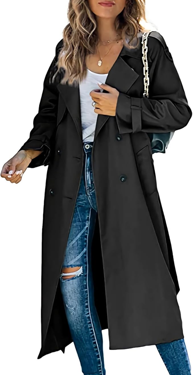 Camille™ | Ensfarvet Trenchcoat med Klassisk Reverskrave og Dobbelt Knaplukning