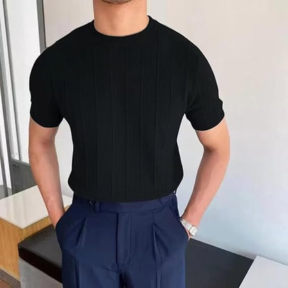 Carlos™ | Herre Strikket T-shirt med Ribstruktur og Korte Ærmer | Luksuriøs Smart Casual Old Money Stil