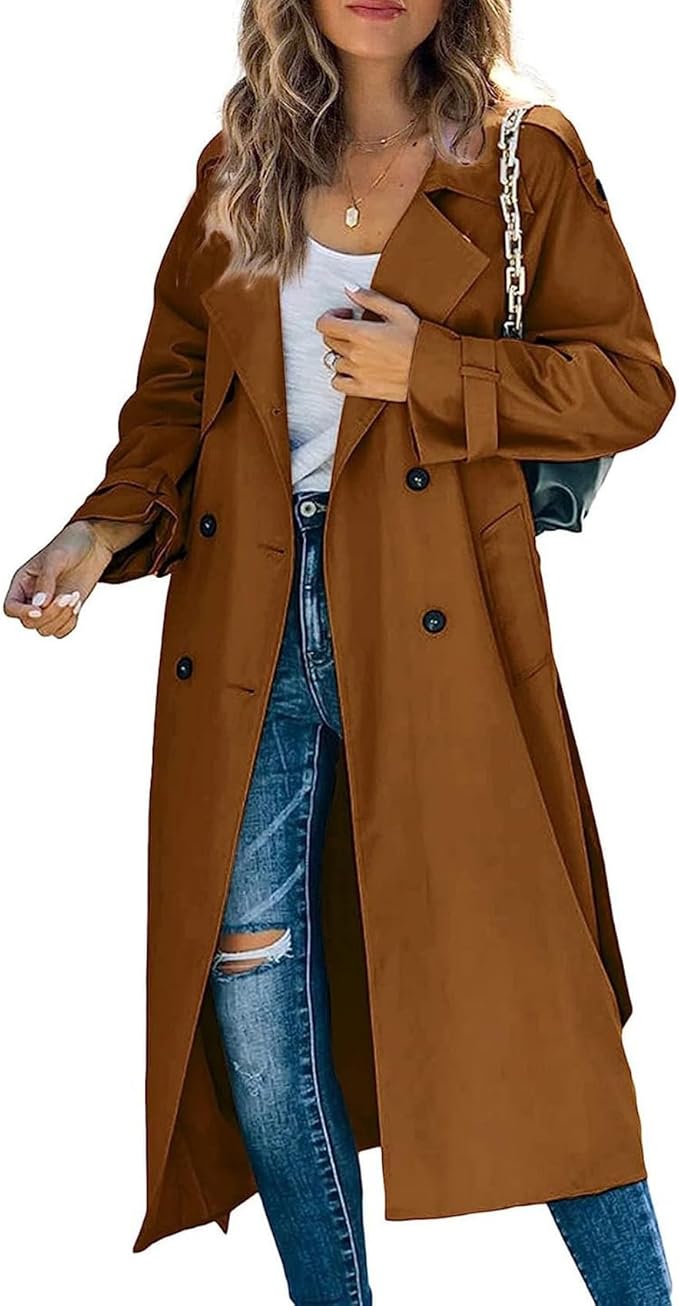 Camille™ | Ensfarvet Trenchcoat med Klassisk Reverskrave og Dobbelt Knaplukning