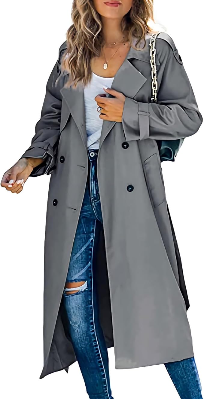 Camille™ | Ensfarvet Trenchcoat med Klassisk Reverskrave og Dobbelt Knaplukning