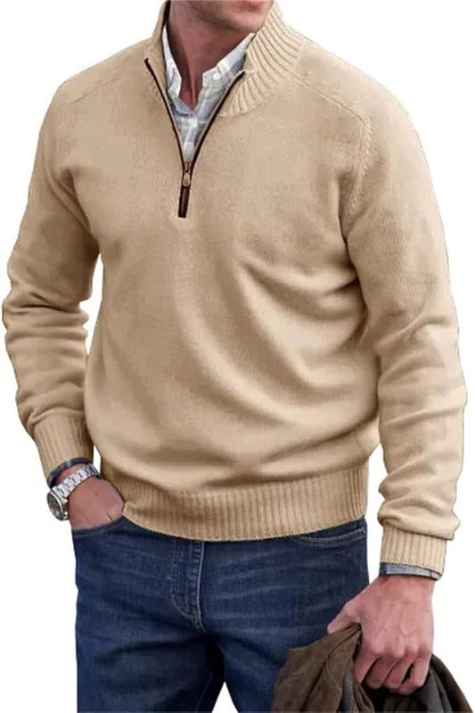 Liam™ | Herre Half-Zip Striktrøje | Finstrikket Pullover med Lynlåskrave og Ståkrave i Rib