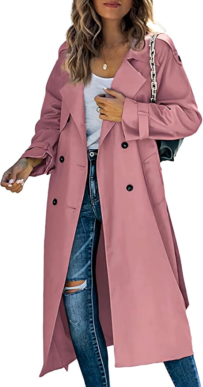 Camille™ | Ensfarvet Trenchcoat med Klassisk Reverskrave og Dobbelt Knaplukning