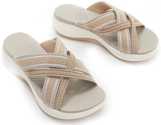Velveta™ | Damer Komfortable Tøfler med Elastisk Krydsrem | Letvægts Slip-On Sommertøfler med Stødabsorberende Sål