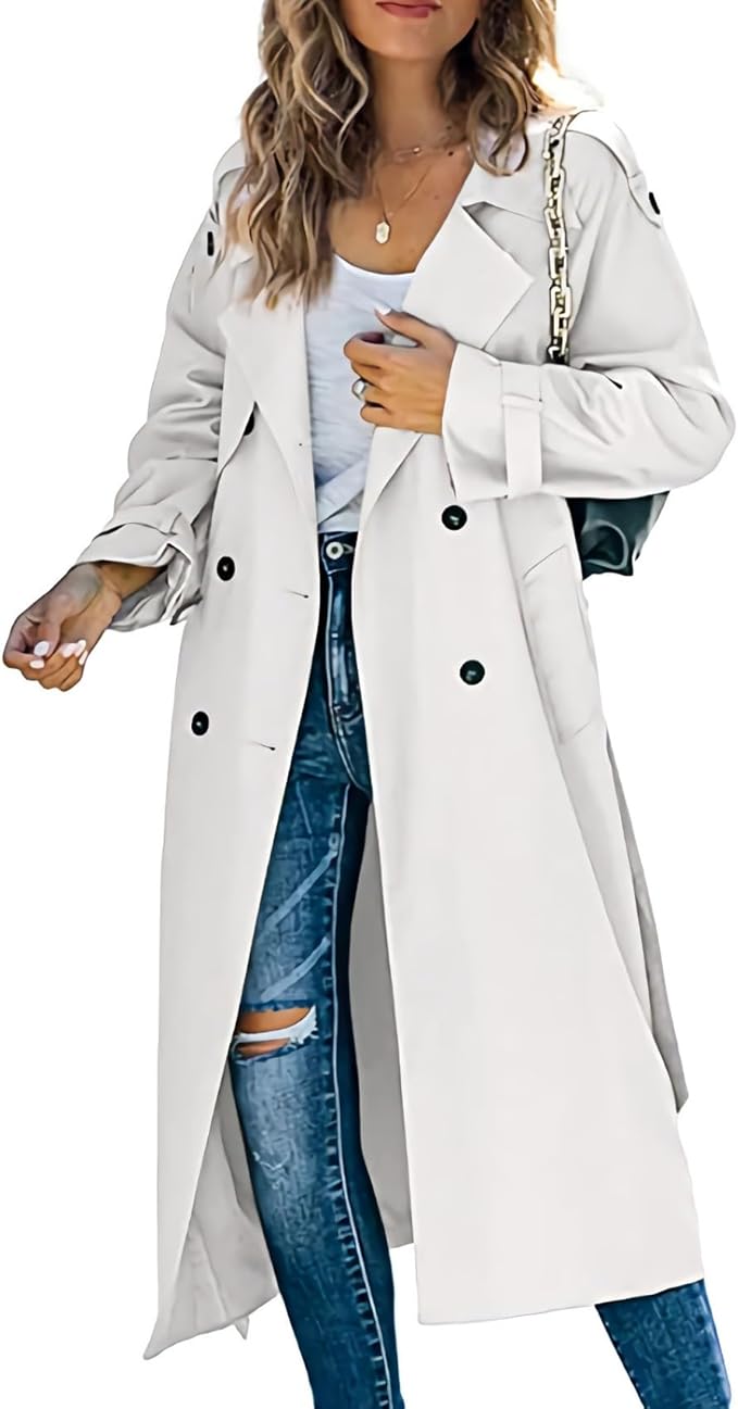 Camille™ | Ensfarvet Trenchcoat med Klassisk Reverskrave og Dobbelt Knaplukning