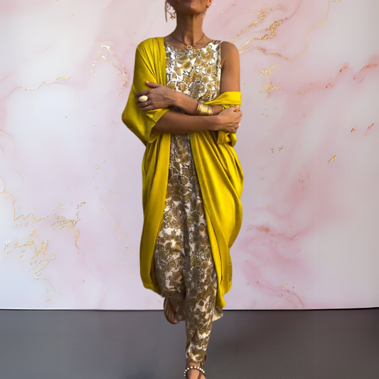 Amara | Kaftan Sæt med Paillet Jumpsuit Dame | Luksuriøs Gala Outfit | Festlig & Elegant | Flatterende til Bryllup & Event