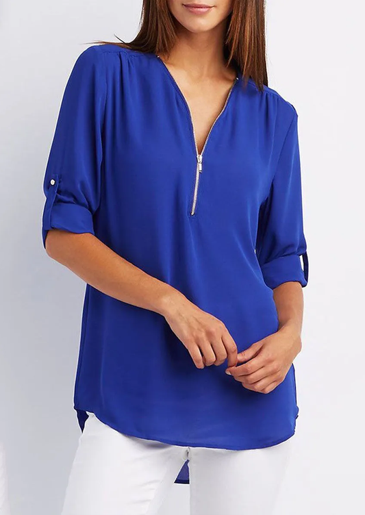 Céleste™ | Damer Luftig Bluse med Halv Lynlås og Pastelfarver