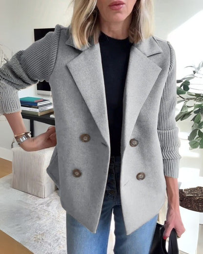 Missy™ | Damer Dobbelt Radet Uldblazerkåbe Med Strikkede Ærmer Og Reverskrave | Kort Overgangsjakke Til Efterår I Casual-Chic Stil