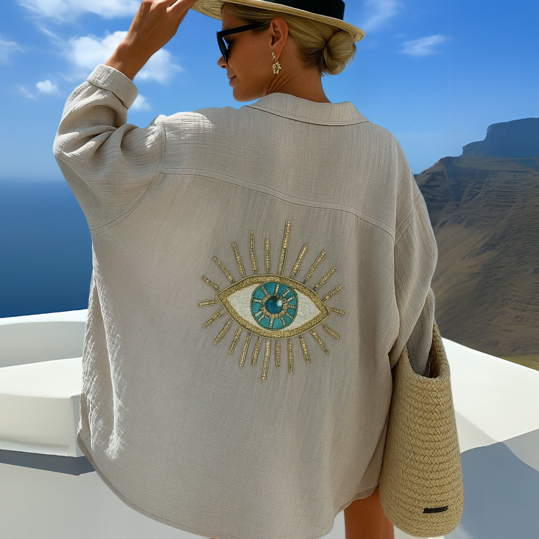 Ayla | Boho Sommerbluse med Øjeprint til Damer