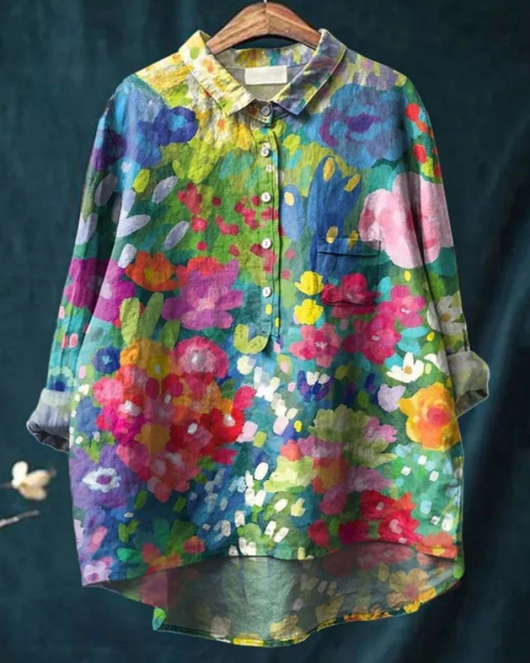 Zahara | Bohemian Bluse Dame | Let Sommerbluse | Lange Ærmer | Kunstnerisk Blomsterprint | Løstsiddende & Åndbar