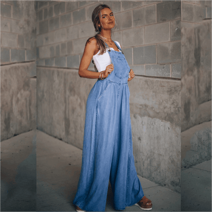 Mireya™ | Damer Denim Jumpsuit med Vide Ben | Boheme Jeans Overall med Justerbare Stropper og Afslappet Pasform