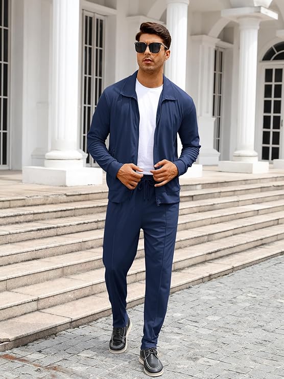 Theo™ | Herre Sommer Sæt i To Dele med Lynlås og Elastiske Bukser | Luksuriøst Smart Casual Co-ord Outfit
