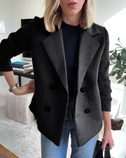 Missy™ | Damer Dobbelt Radet Uldblazerkåbe Med Strikkede Ærmer Og Reverskrave | Kort Overgangsjakke Til Efterår I Casual-Chic Stil