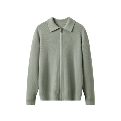 Odin™ | Herre Finstrikket Zip Cardigan med Polokrave og Ribstruktur | Letvægts Striktrøje med Lynlås til Smart Casual Outfits