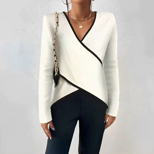 Colette™ | Elegant Damer V-Hals Top med Lange Ærmer og Unikt Design