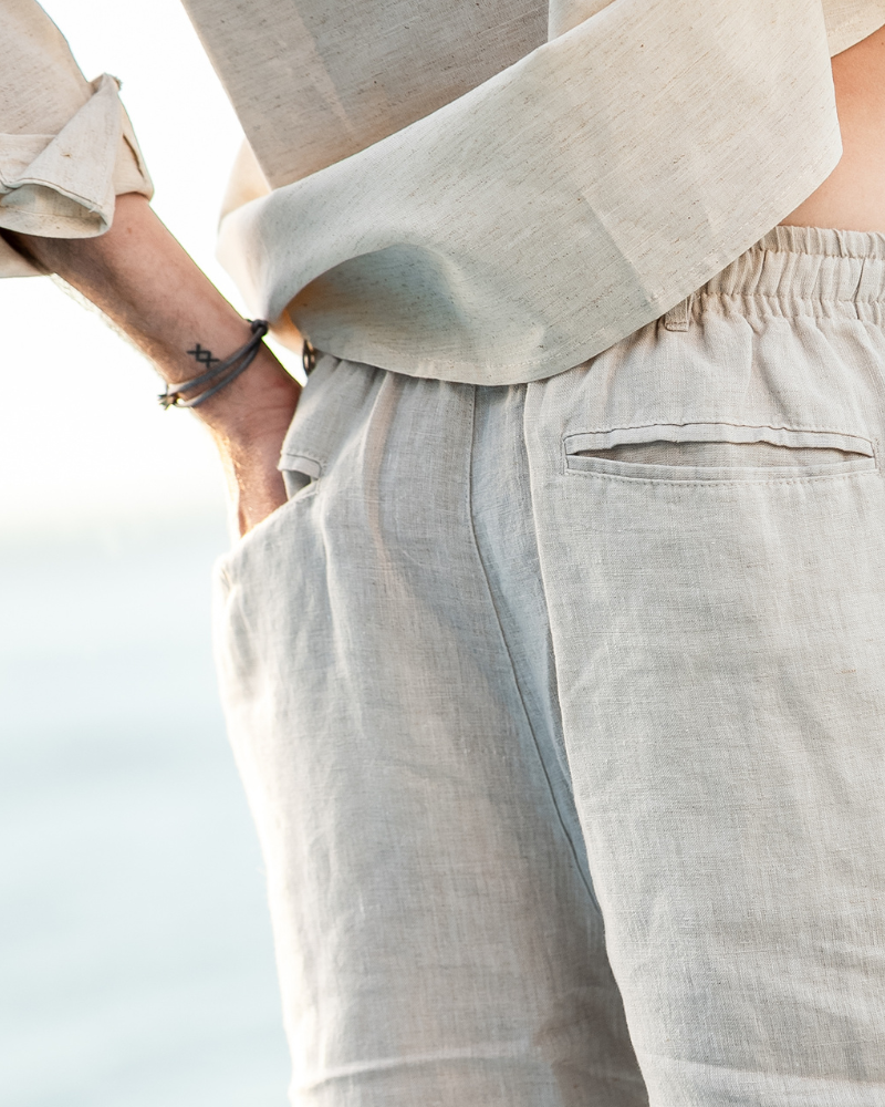 Nereo | Sommer Shorts til Mænd i Hørlook med Elastisk Talje & Sidelommer