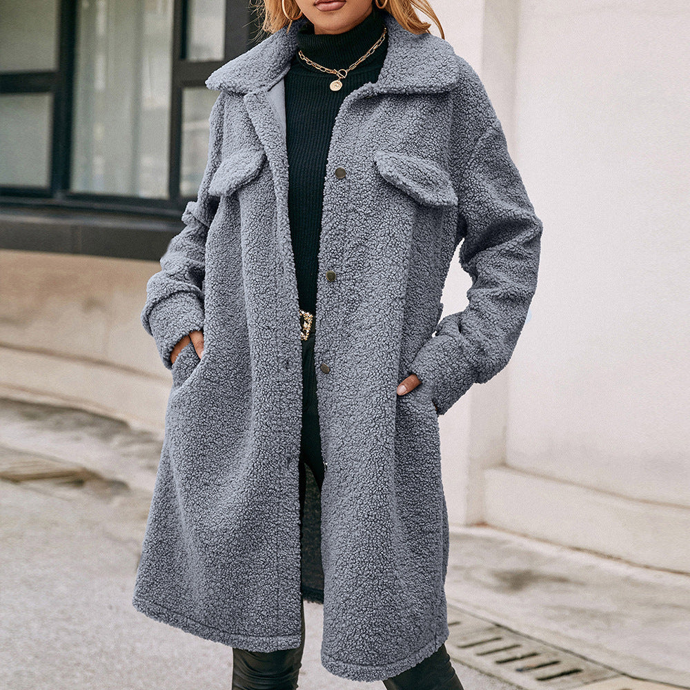 Soraya™ | Elegant langærmet blød trenchcoat med enkelt knap og fluffy design