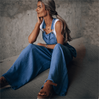 Mireya™ | Damer Denim Jumpsuit med Vide Ben | Boheme Jeans Overall med Justerbare Stropper og Afslappet Pasform
