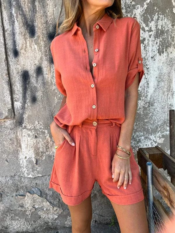 Fay™ | Damer Krølfrit Linned Sæt | Shorts Og Skjorte Med Åndbar Komfort