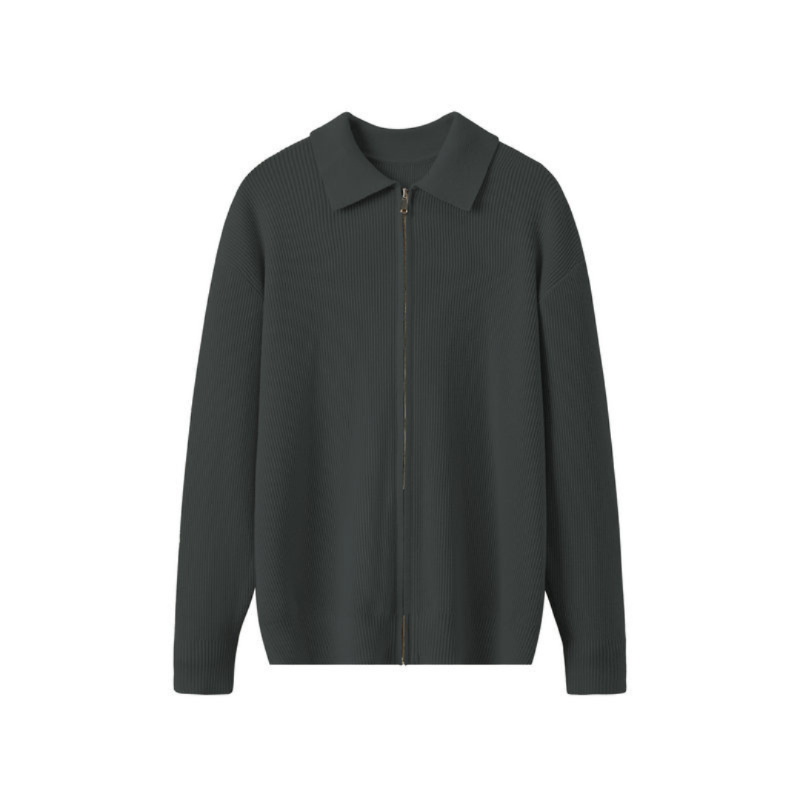 Odin™ | Herre Finstrikket Zip Cardigan med Polokrave og Ribstruktur | Letvægts Striktrøje med Lynlås til Smart Casual Outfits