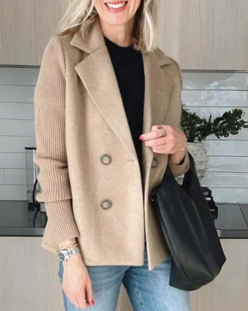 Missy™ | Damer Dobbelt Radet Uldblazerkåbe Med Strikkede Ærmer Og Reverskrave | Kort Overgangsjakke Til Efterår I Casual-Chic Stil