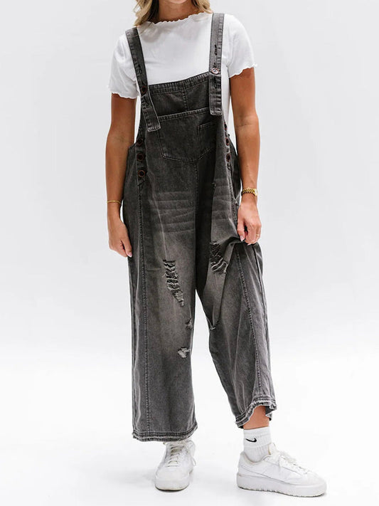 Sandra™ | Damer Denim Overalls i Trendy Vask Med Justerbare Seler | Denim Selebukser Med Brede Ben