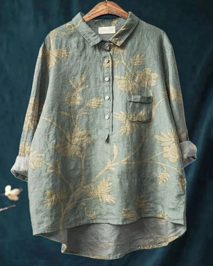Zahara | Bohemian Bluse Dame | Let Sommerbluse | Lange Ærmer | Kunstnerisk Blomsterprint | Løstsiddende & Åndbar