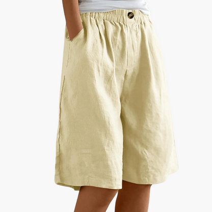 Nova | Damer Bermuda Shorts | Hør-Bomuld Sommerbukser | Let & Komfortabel | Elastisk Talje & Lommer