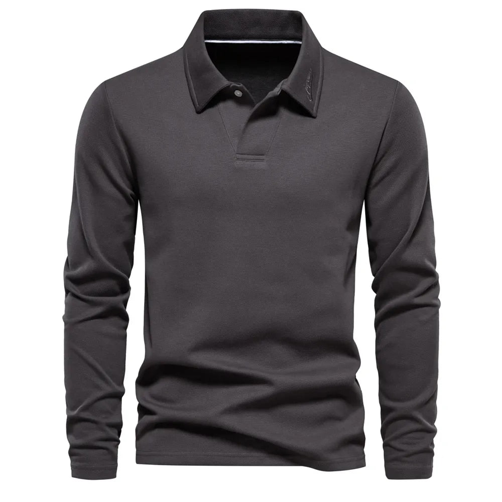 Jay™ | Herrer Luksus Langærmet Poloshirt med Perfekt Pasform til Komfort og Elegance