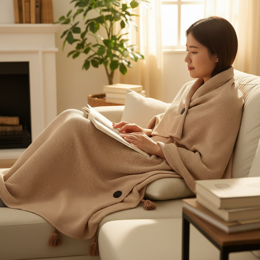 Warmify | Bærbart Varmetæppe og Tørklæde med USB Powerbank