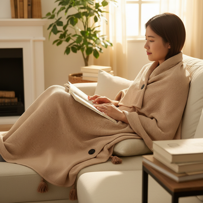 Warmify | Bærbart Varmetæppe og Tørklæde med USB Powerbank