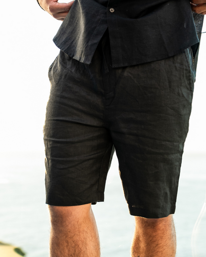 Nereo | Sommer Shorts til Mænd i Hørlook med Elastisk Talje & Sidelommer