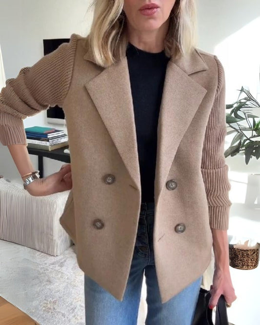 Missy™ | Damer Dobbelt Radet Uldblazerkåbe Med Strikkede Ærmer Og Reverskrave | Kort Overgangsjakke Til Efterår I Casual-Chic Stil